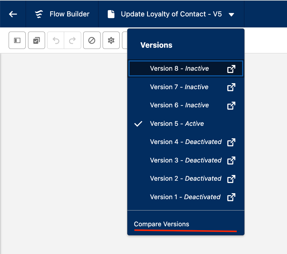 Compare Flow Version Button